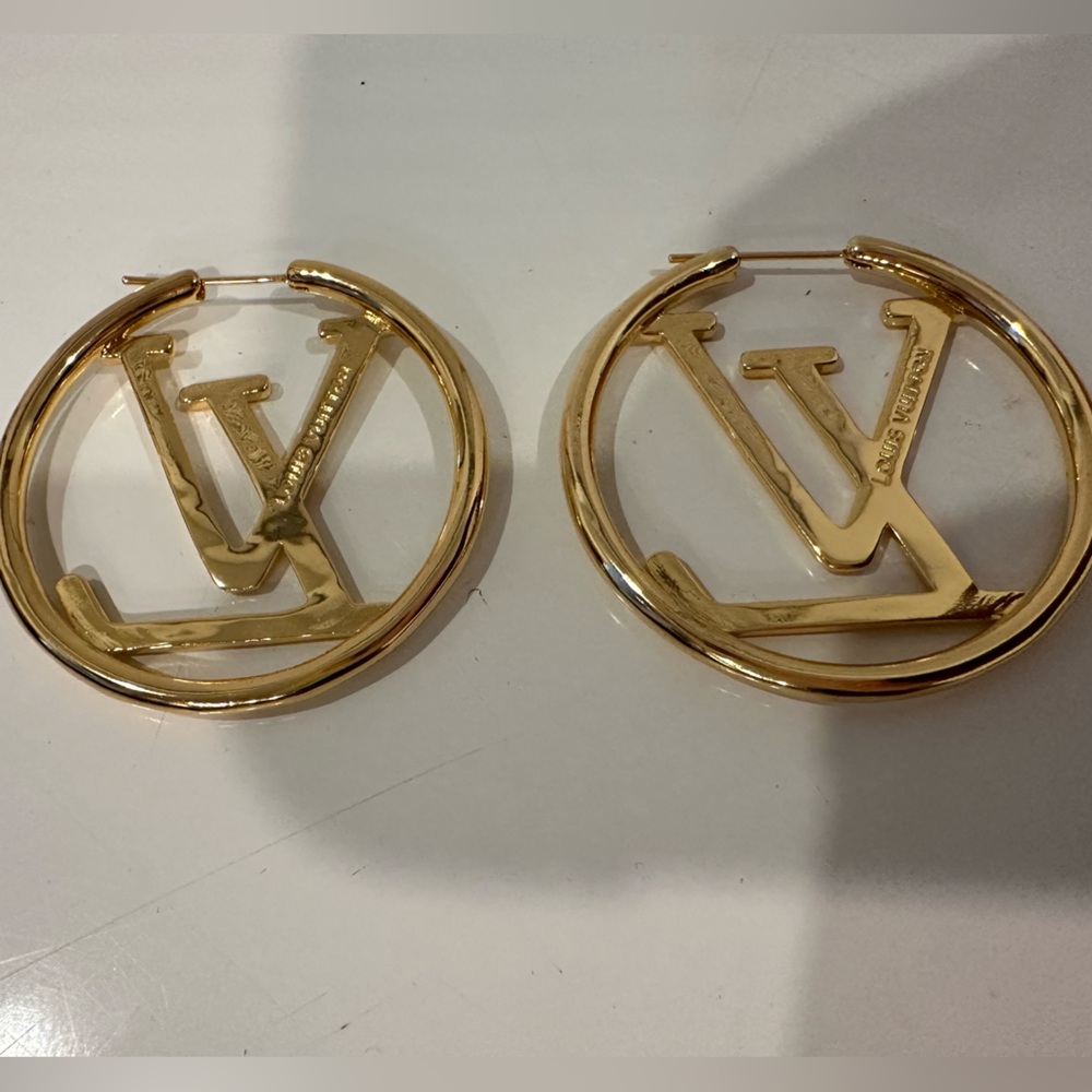 Louis Vuitton Gold Logo hoop Earrings - Picture 2 of 2
